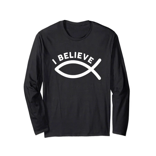 Fishing Ictus Believer Religion For Men Women Kids Christian Fish Symbol Jesus Ichthys Ixoye Religious Gifts Long Sleeve T-Shirt
