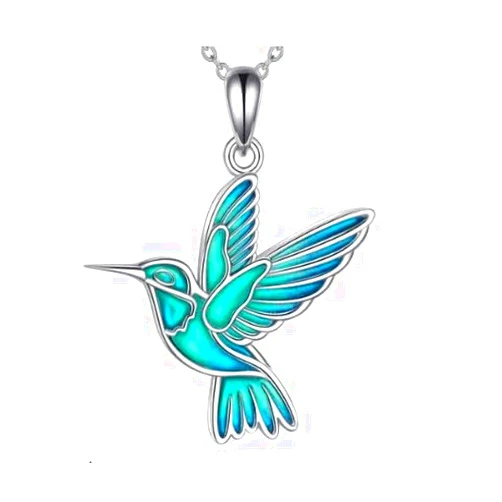 AINFQY Hummingbird Necklaces 925 Sterling Silver Abalone Shell Humming Bird Pendant Necklace Hummingbird Jewelry Gifts for Women Men Hummingbirds Lovers