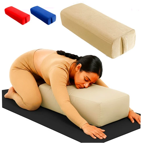 LeelaShanti Rectangular Yoga Bolster Pillow for Meditation, Yoga & Back Support – Soft Meditation Cushion with Removable Hand Wash Cotton Cover & Carry Handle (beige)