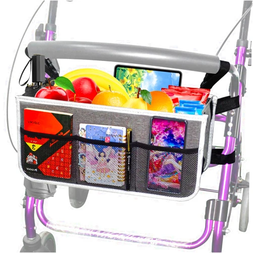 EVEME Rollator Basket,Rollator Walker Bag Cup Holder,Large Capacity Rollator Walker Accessories Organizer Bag,Folding Rollator Walker Storage Bag,Rollator Accessories for Seniors