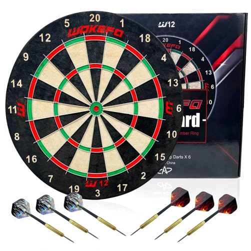 Wakefa Dart Boards Set for Adults, Bristle Sisal Professional Size Dartboard Set with Staple-Free Bullseye, Round Radial Spider Wire, Number Ring-Free Dart Boards Game Includes 6 Steel Tip Darts, 17.75