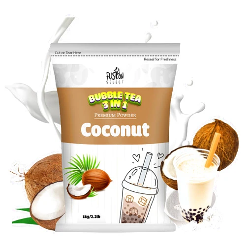 Fusion Select 2.2lb Coconut Milk Tea Powder Coconut Flavored-3-in-1 Drink Powder with Cream & Sugar - Instant Pre-Mixed Beverage for Hot or Cold Blends or Yummy Frappes