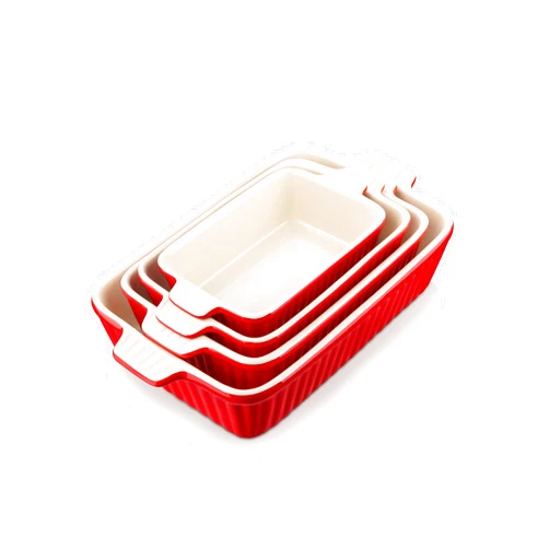 MALACASA Bakeware Set of 4, MALACASA Porcelain Baking Pans Set for Oven, Casserole Dish, Ceramic Rectangular Baking Dish Lasagna Pans for Cooking Cake Pie Dinner Kitchen, Red (9.5