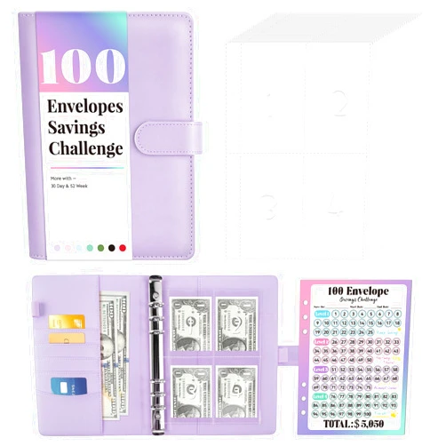 Sooez 100 Envelopes Money Saving Challenge, Savings Challenges Book with Envelopes & Challenge Tracker, Motivational Process to Save $5050, Money Saving Binder 100 Pocket Pre-Numbered