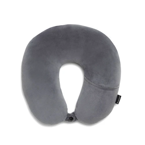 Brookstone Microbead Travel Head and Neck Pillow Lightweight and Plush with Phone or Headphone Pocket, Dark Grey