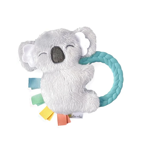 Itzy Ritzy - Ritzy Rattle Pal with Teether - Baby Teething Toy Features A Minky Plush Character, Gentle Rattle Sound & Soft Teether Toy for Newborn (Koala)