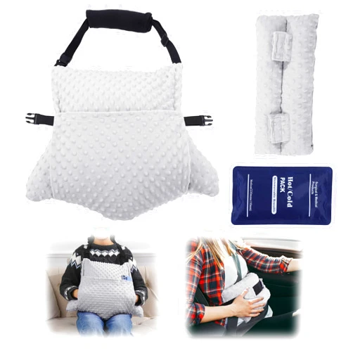 BALAPET 2 Pcs Shredded Memory Foam Hysterectomy Pillow Set for Abdominal Surgery Recovery, Comfy Hysterectomy Seat Belt Pillow with Pocket for Ice/Hot Packs, Hysterectomy Recovery Must Haves(Grey)