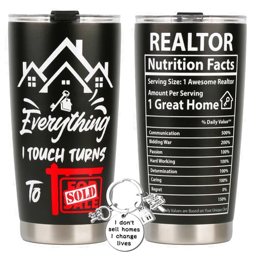 FROOBLEQUIRK Realtor Tumbler 20 Oz with Keychain – Real Estate Agent Gifts, Closing Gifts for Realtors, Must-Have Accessory