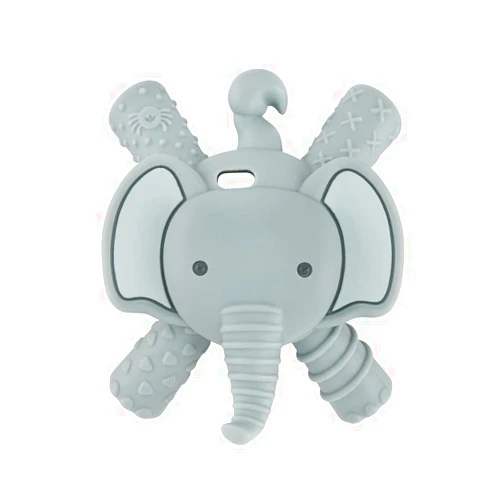 Itzy Ritzy - Ritzy Teether for Molars - Massages Sore Gums & Reaches Back Molars - Silicone Baby Teething Toy with Multiple Textures & Flexible Design - Teething Relief for 3 Months & Up (Elephant)