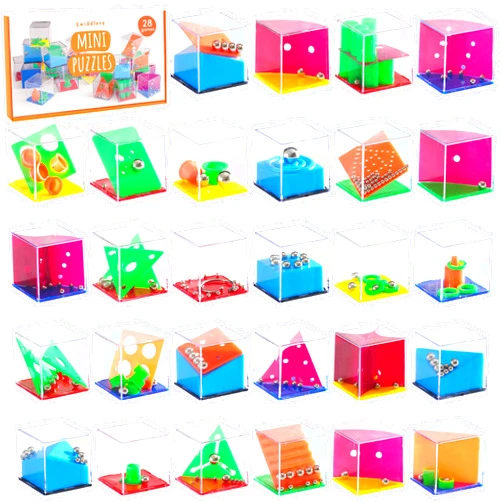 THE TWIDDLERS 28 Mini Cube Brain Teaser Puzzle Box Party Favor Set (1.5 Inch) - Goodie Bag Filler, Birthday Party Toys, Educational Gift for Boys & Girls