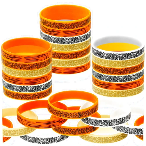 Sumind 24 Pieces Animal Safari Silicons Bracelet Zoo Print Bracelet Animal Theme Silicone Wristbands with Deer, Tiger, Leopard for Animal Birthday Party Favors and Zoo Jungle Safari Themed Party