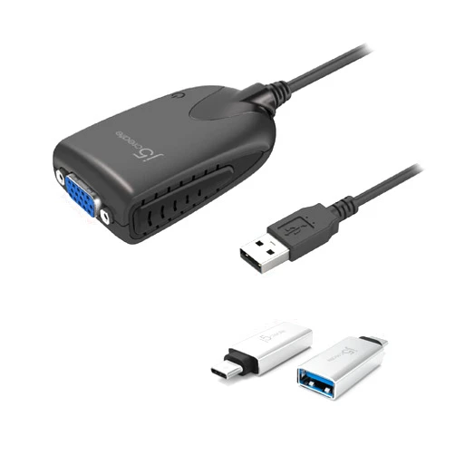 j5create USB Type-A to VGA Display Adapter + USB C to USB Type-A Adapter (JUA190 + JUCX15X2)