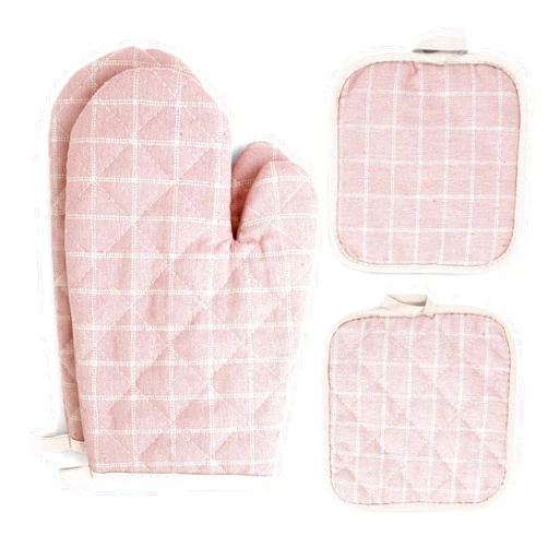 Pretty Jolly Oven Mitts and Pot Holders Sets 4 pcs, Pink Oven Mitt Set with Potholders for Kitchen Heat Resistant, Hot Pads and Oven Mitts Sets Kitchen Mittens Home Cooking Baking Mitts for Woman