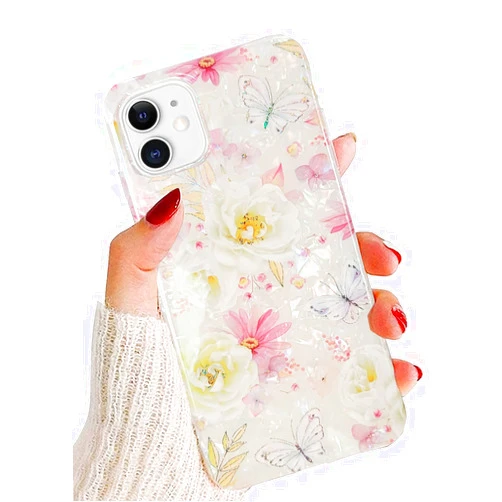 J.west iPhone 12 Case/iPhone 12 Pro Case 6.1 inch,Luxury Sparkle Glitter Soft Clear Colorful Opal Pearly Thinfoil Design Floral Print Silicone Cover for Women Girls Slim TPU Protective Phone Case
