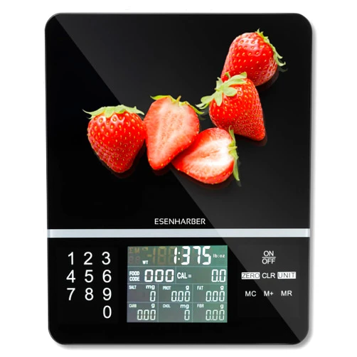 ESENHARBER Food Scale with Nutritional Calculator, Digital Display Nutrition Calorie Calculating for Meal Prep, Kitchen, Baking, Weight Loss, Accurate Weighing Units in Lbs, Grams, Ounces, Batteries Included
