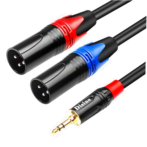 Disino 1/8 Inch to Dual XLR Male Y-Splitter Cable,Unbalanced 3.5mm Mini Jack TRS Stereo Aux to Double Male XLR Adapter Interconnect Breakout Patch Cord - 10 Feet/3 Meters
