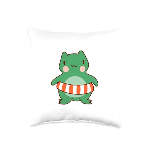 Frosch Amphibien, Comic Geschenke, lustige Sprüche Frog with Swimming Hoop Comic Art for Men Women Children Throw Pillow, 16x16, Multicolor