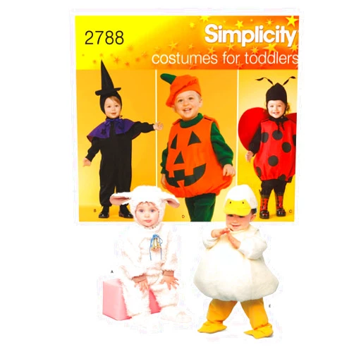 Simplicity 2788 Lamb, Chick, Witch, Pumpkin and Lady Sewing Pattern for Toddlers Halloween Costume, Sizes A 1/2-4
