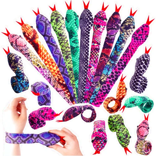Shindel 10PCS Snake Slap Bracelets, Stuffed Snap Bands Reptile Snap Bracelets Fuzzy Animal Bracelet for Birthday Party Favors Halloween 10 Assorted Designs