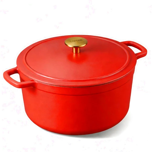CAROTE 5QT Enameled Cast Iron Dutch Oven Pot with Lid, Heavy-Duty Dutch Oven for Sourdough Bread Baking, Braising, Stews, Roasting, Healthy & Non-Toxic, Dual Handles, All Stovetop Compatible, Oven Safe up to 500° F, Red