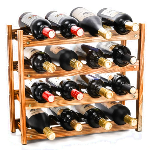 TOPZEA Countertop Wine Rack Free Standing, Farmhouse Wood 16-Bottle Wine Storage Shelf 4-Tier Floor Stackable Liquor Bottle Holder Display Stand for Kitchen, Bar, Cellar, Cabinet, Basement