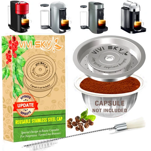 VIVI SKY Reusable Coffee Capsules Discs to Reuse Vertuoline Pods, Vertuoline Refillable Pods Cap Lids For ALL Size pod of ALL VertuoLine Machine,Bottom Capsule- not Included!(1PC)