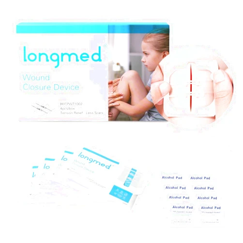 Longmed Emergency Wound Closures 4 Pcs Zipper Bandages Painless Zip Sutures Laceration Repair Without Stitches Adhesive Bandages for Wound Care & First Aid