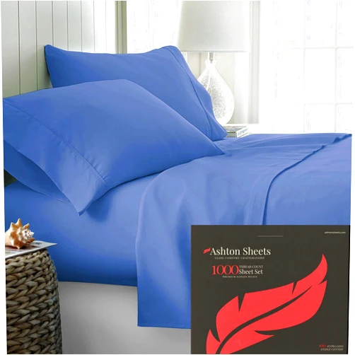 Ashton Sheets 100% Egyptian Cotton Sheets Queen Size - 1000 Thread Count 4 PC Queen Sheet Set Egyptian Cotton, Sateen Luxury Sheets Queen Size, High Thread Count Sheets, 16