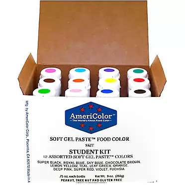1 Food Coloring AmeriColor Student Kit, 12 .75 Ounce Bottles Soft Gel Paste Colors