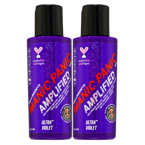 MANIC PANIC Ultra Violet Hair Color - Amplified - (2PK) Semi Permanent Hair Dye - Cool Blue Toned Violet Color - Vegan, PPD & Ammonia Free - For Coloring Hair on Men & Women