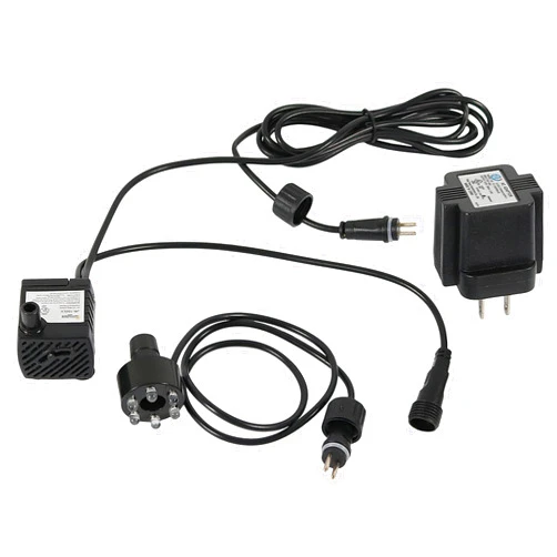 Sunnydaze 40 GPH Pump for Tabletop Fountains, Aquariums, or Bird Baths - LED Light Ring - Transformer - 1.6-Foot Max Lift