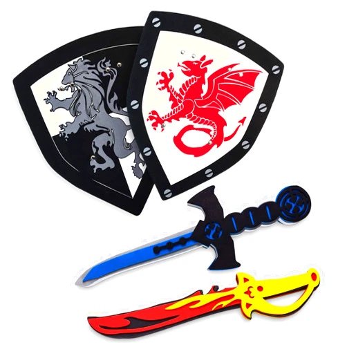 Super Z Outlet Children's Foam Toy Medieval Joust Dual Dragon Sword & Shield Knights Set Lightweight Safe for Birthday Party Activities, Event Favors, Toy Gifts