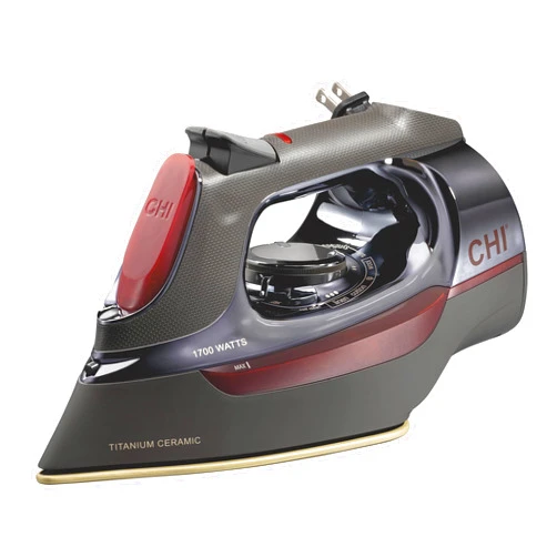CHI Steam Iron for Clothes with 8’ Retractable Cord, 1700 Watts, 3-Way Auto Shutoff, 400+ Holes, Professional Grade, Temperature Control Dial, Titanium Infused Ceramic Soleplate, Black/Chrome (13109)