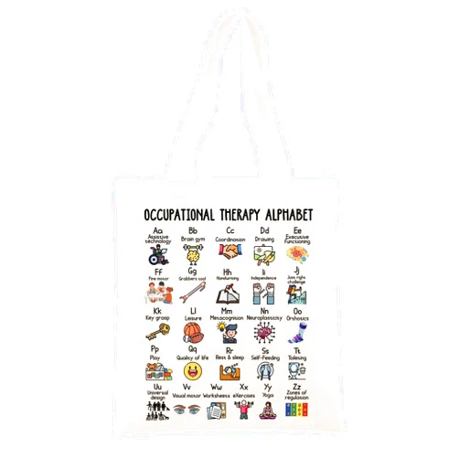 VIAMAZ 1 Pcs 12Oz Occupational Therapy Alphabet Tote Bag - Occupational Therapy Gifts for Women Men OT Gifts OT Month Gifts
