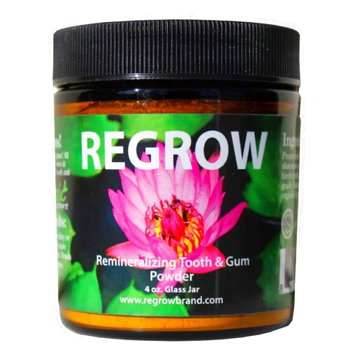 REGROW Brand REGROW Remineralizing Tooth Powder - Stop Sensitive Teeth and Gums - Whiter Teeth Naturally - Cleans, Heals, & Protects Teeth and Gums - All Natural - 4oz Glass Jar