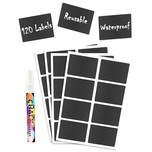 GOYOMI 120Pcs Chalkboard Labels for Jars, Removable Chalkboard Stickers Chalk Labels for Containers, Pantry Labels for Storage Bins, Labels for Organizing, Glass Bottles, Food Labels with 1 Chalk Marker Pen