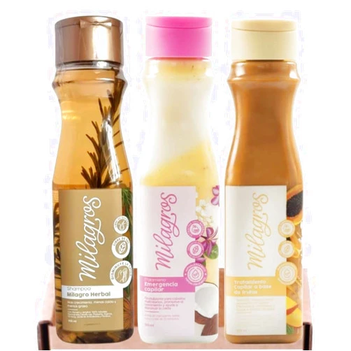 Generic Shampoo & Hair care Milagros (3 pack) for Stagnant, dry hair and split ends milagros shampoo herbal Milagros tratamiento emergencia capilar milagros Tratamiento a base de frutas milagros shampoo