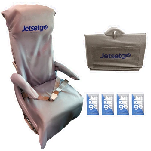 Jetsetgo Travel Safety Kit (2 Full Sets) Airplane Seat Covers, Armrest and Tray Table Covers with Pockets with 4 Cleaning Wipes