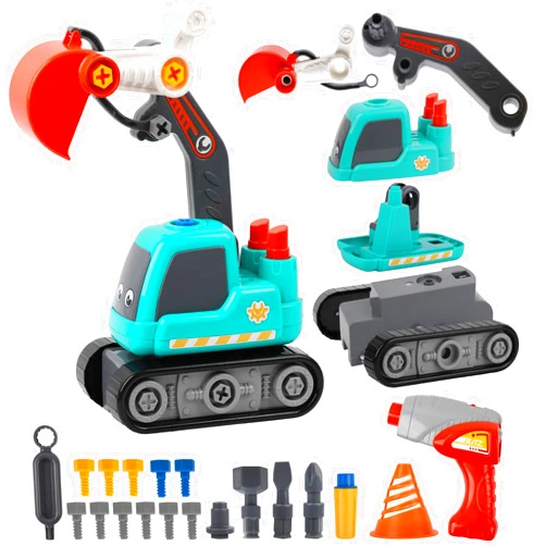 ZZTLHDS Take Apart Toy Excavator - 24-Piece Disassembly Playset with Electric Screwdriver, Ideal for Children Ages 3