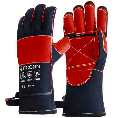 TICONN Welding Gloves, 1000°F Fire Heat Resistant Gloves Fireproof Leather Gloves