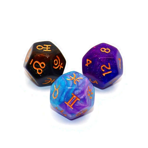 CREEBUY 3 Pieces Acrylic Pearl Astrological Dice for Constellation Divination Accessory 3 Colors D12 Glitter Dice Set