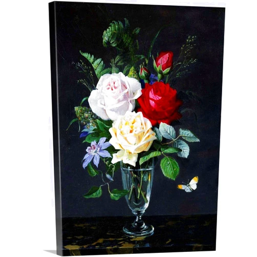 SYSMYXGS Paint by Numbers for Adults, Easy Drawing DIY Oil Canvas Painting Kits with Brushes, Acrylic Pigment,Decoration Gift — a Still Life of Roses and Clematis, by Olaf August Hermansen