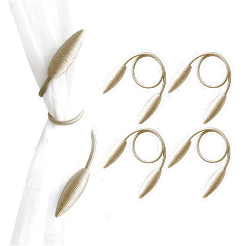Valea Home 4 Pieces Curtain Tiebacks Clips Creative Window Drape Twist Tie Backs European Style Custom Made Curtain Holders Decorative Draperies Holdbacks, Beige