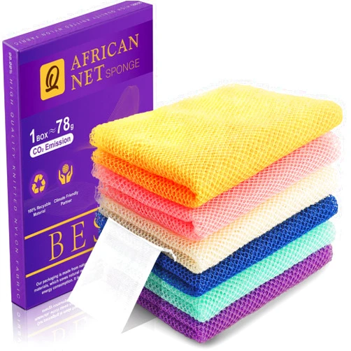 UJFQBH 6 Pieces African Net Sponge Long Bath Sponge Exfoliating Shower Body Scrubber for Daily Use, Terrific for Smoother Skin - Back Scrubber for a Refreshing Experience (Purple - Orange)