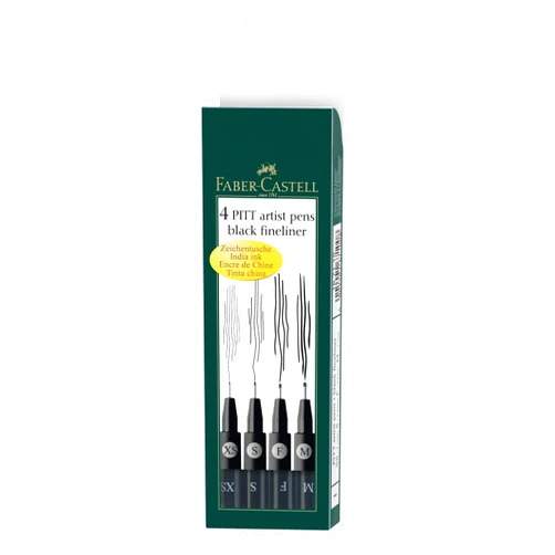 Faber-Castell Pitt Artist Pen 167115 India Ink Pens Pack of 4 M F S XS Black