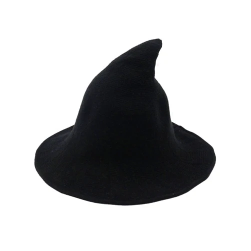 Generic Witch Hat Adult Kids Halloween Hats Wool Knitted Cap for Party Masquerade Cosplay Costume Accessory Daily Women Girls Boys (Black, Kids)