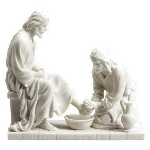 JFSM INC. Exquisite Jesus Washing Disciples Feet Resin Statue Marble White Finish