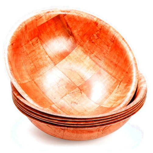 Elsjoy 6 Pack 10 Inch Wooden Woven Salad Bowl, Unbreakable Wood Round Serving Bowl Large Wood Salad Bowl, Reusable Wood Snack Bowls Large Serving Bowls for Fruits, Pasta, Popcorn