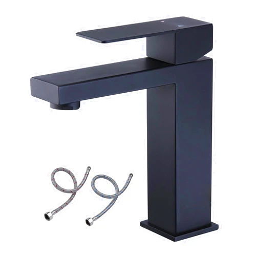 Besfocet Matte Black Single Handle Bathroom Sink Faucet, Stainless Steel Bathroom Faucet with cUPC Certified Water Supply Hoses, Commercial Vanity Faucet Modern Single Hole RV Bathroom Faucets