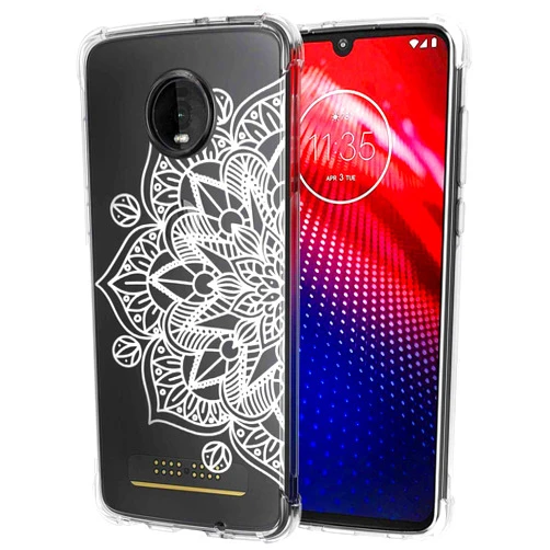 Topeiye Flowers Clear Slim Designed for Moto Z4 Case, Moto Z4 Play Case, Shock-Absorption Floral Flexible Soft TPU Protective Case Cover for Motorola Moto Z4 (Mandala)